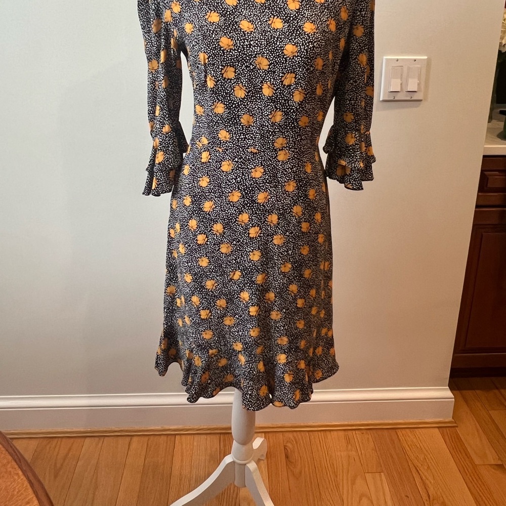Diane Von Furstenberg Blue and Orange Sheath Dress with Bell Sleeves